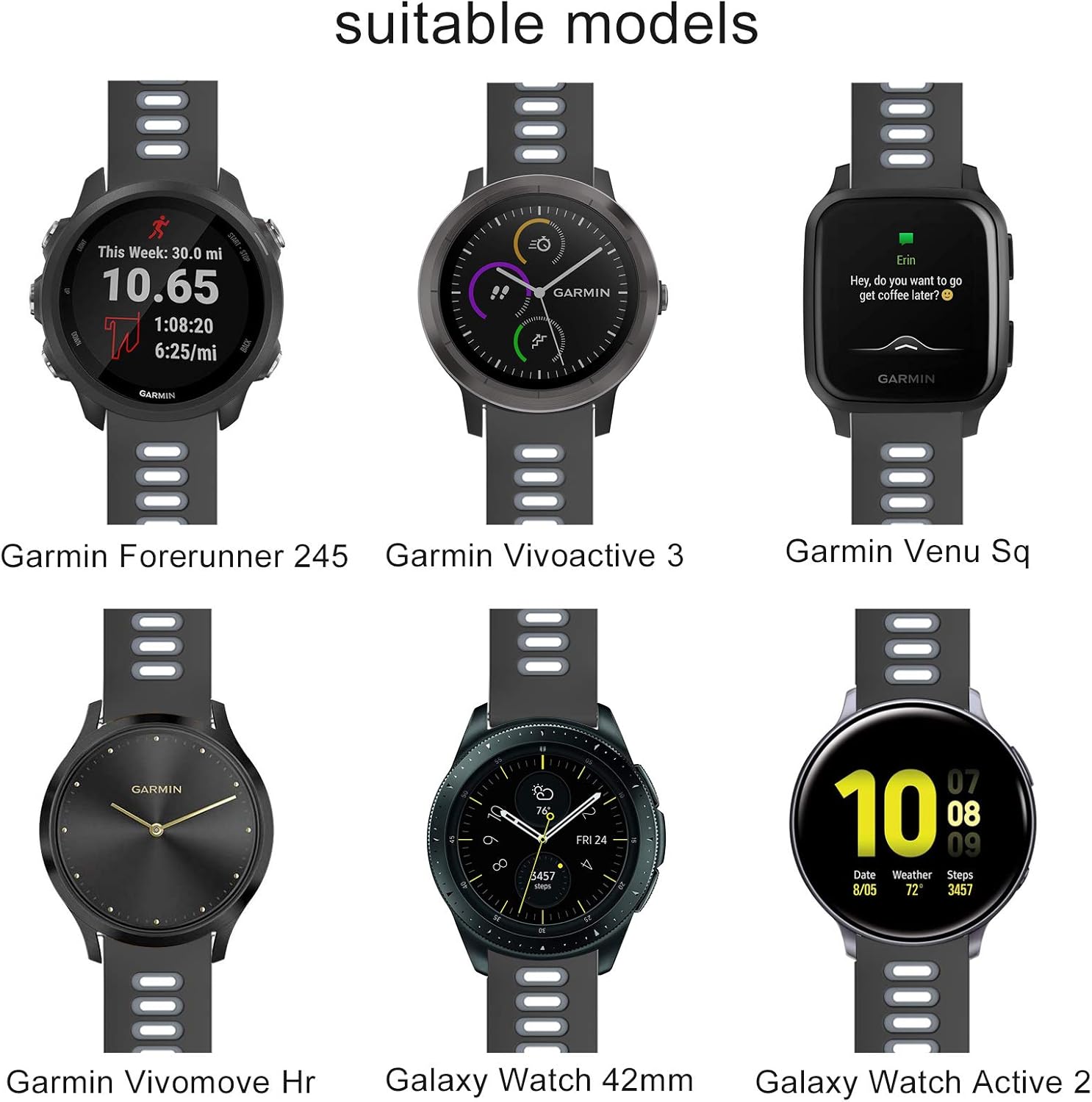 ISABAKE 20mm Silicone Watch Strap for Garmin Vivoactive 3, Forerunner 245/645, Vivomove HR, Samsung Galaxy Watch 42mm - Image 4