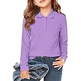 Haloumoning Girls School Uniform Long Sleeve Polo Shirt Kids Golf Pique Polo Shirts 5-14 Years
