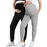 Peauty Women's Maternity Pants with Pockets,Over The Belly Stretchy Maternity Activewear Jogger Track Cuff Pregnancy Pants