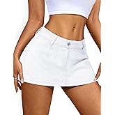 IWD Denim Mini Skirt for Women Low Waisted Jean Micro Skort with Shorts Stretch Casual Jean Skirt