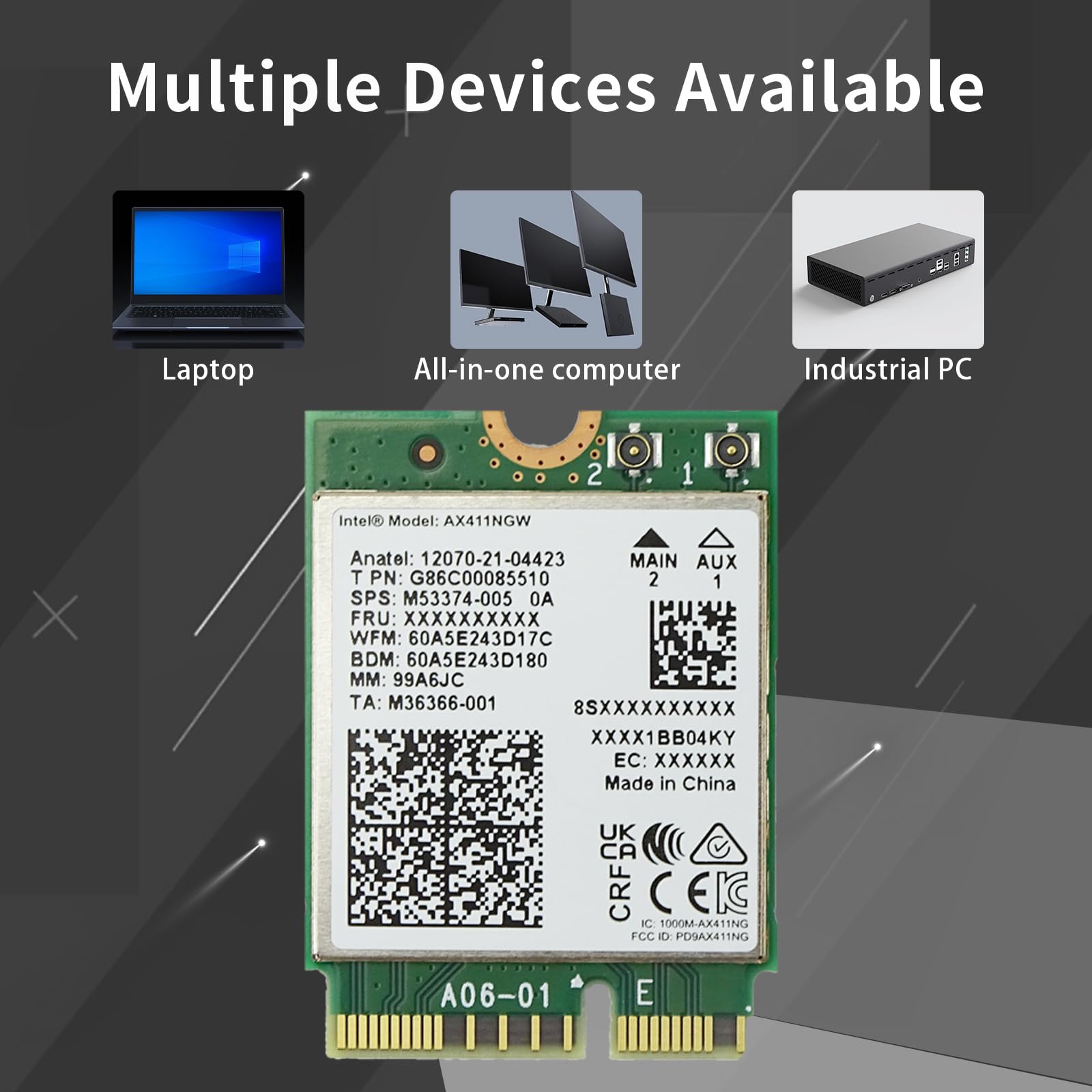 Cnvio3 Module Mua WiFi 6E Wireless Card,3 Gbps,Intel AX411 NGW M.2:CNVio2 Tri-Band ...