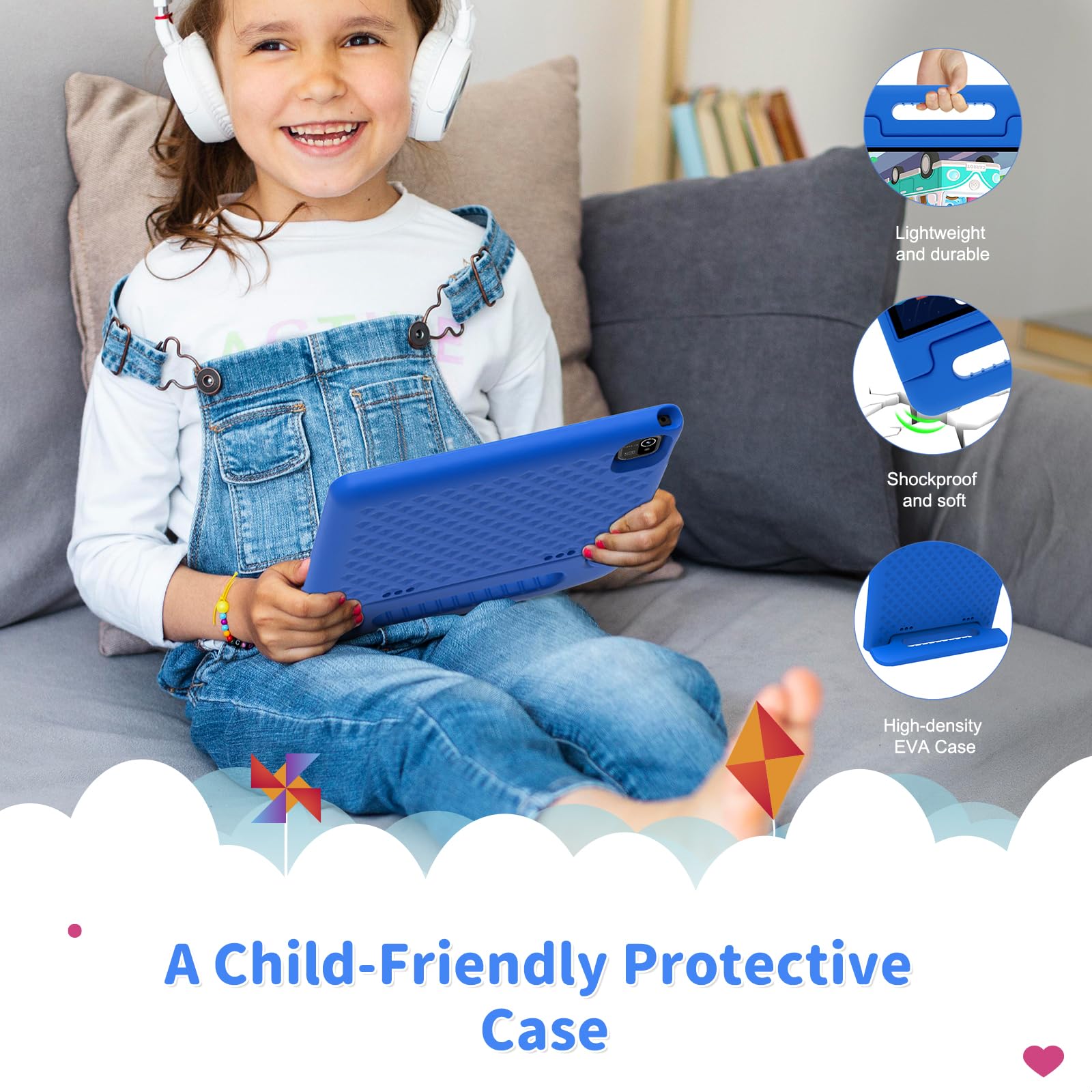 Kids Tablet, 10 inch Tablet for Kids with EVA Shockproof Case, 2+32GB(SD Expandable up to 512GB), Pre-Installed Google Kids Space, Parental Control, YouTube Kids, Gift for Child - Blue