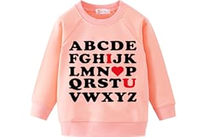 Tkria Toddler Girls Sweatshirt ABC I Love U Valentine's Day Shirt Kids Heart Print Clothes Long Sleeve Pullover Tops 2-7T