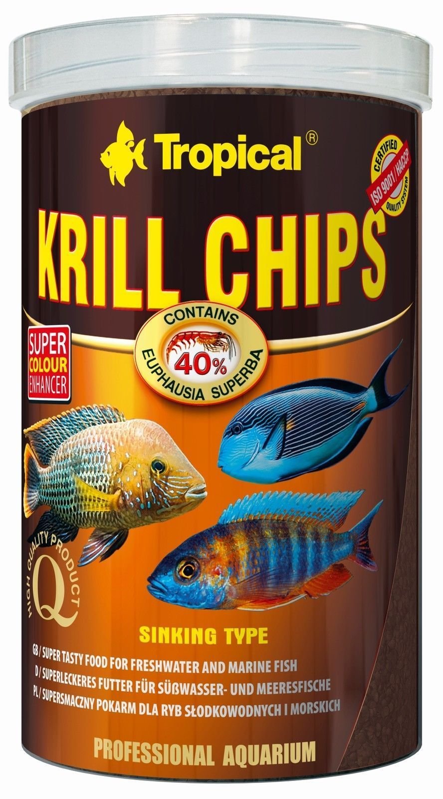 KRILL CHIPS 1000ml / 500g - high-protein, color-enhancing food with 40% antarctic krill for freshwater & marine fish