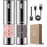 TOMEEM Upgraded Larger Capacity Electric Salt and Pepper Grinder Set Rechargeable with LED lights, Stainless Steel Automatic Pepper and Salt Grinder Refillable with 5 Adjustable Coarseness
