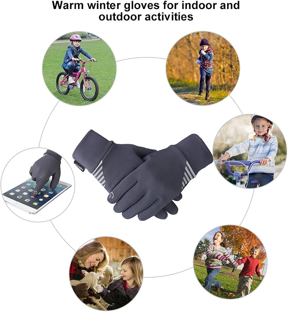VBIGER Kids Winter Gloves Boys Girls Touchscreen Gloves Fleece Sports Gloves Bike Gloves for Children 4-10 Years: Clothing