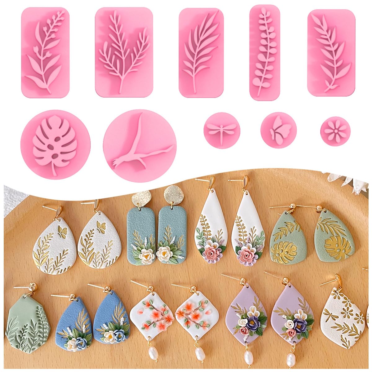 Photo 1 of KEOKER Plant Clay Stamps - 10 Shapes for Polymer Clay Jewelry Making, Work with Clay Cutter, Spring Cutter Stamps