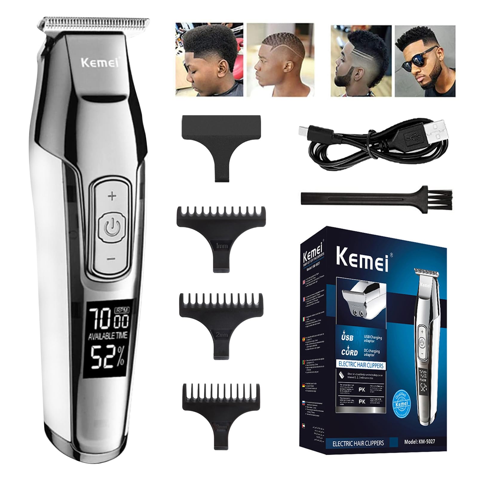 Photo 1 of KEMEI Trimmer Cordless Hair Clipper for Men Professional Electric Beard Trimmers Barber Hair Cuttings Kit, Zero Gapped T Blade Detailers Trimmers for Men, KM-5027