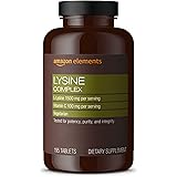 Amazon Elements Lysine Complex with Vitamin C, 1500 mg L-Lysine with 100 mg Vitamin C per Serving (3 Tablets), Supports Immun