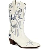 GTBINGGO Cowboy Boots for Women Pull On Mid Calf Western Boots Fashion Embroidery Cowgirl Boots Pointed Toe Chunky Heel Boots