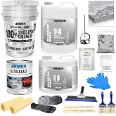 ArmorPoxy 100% Solids Garage Epoxy Floor Kit, Designer Gray, 600 Sq Ft 17pc | 2 Part Industrial-Grade Coating, UltraGlaze Topcoat, DIY Non-Slip Hot Tire Resistant Flake System for Basements &amp; Workshops