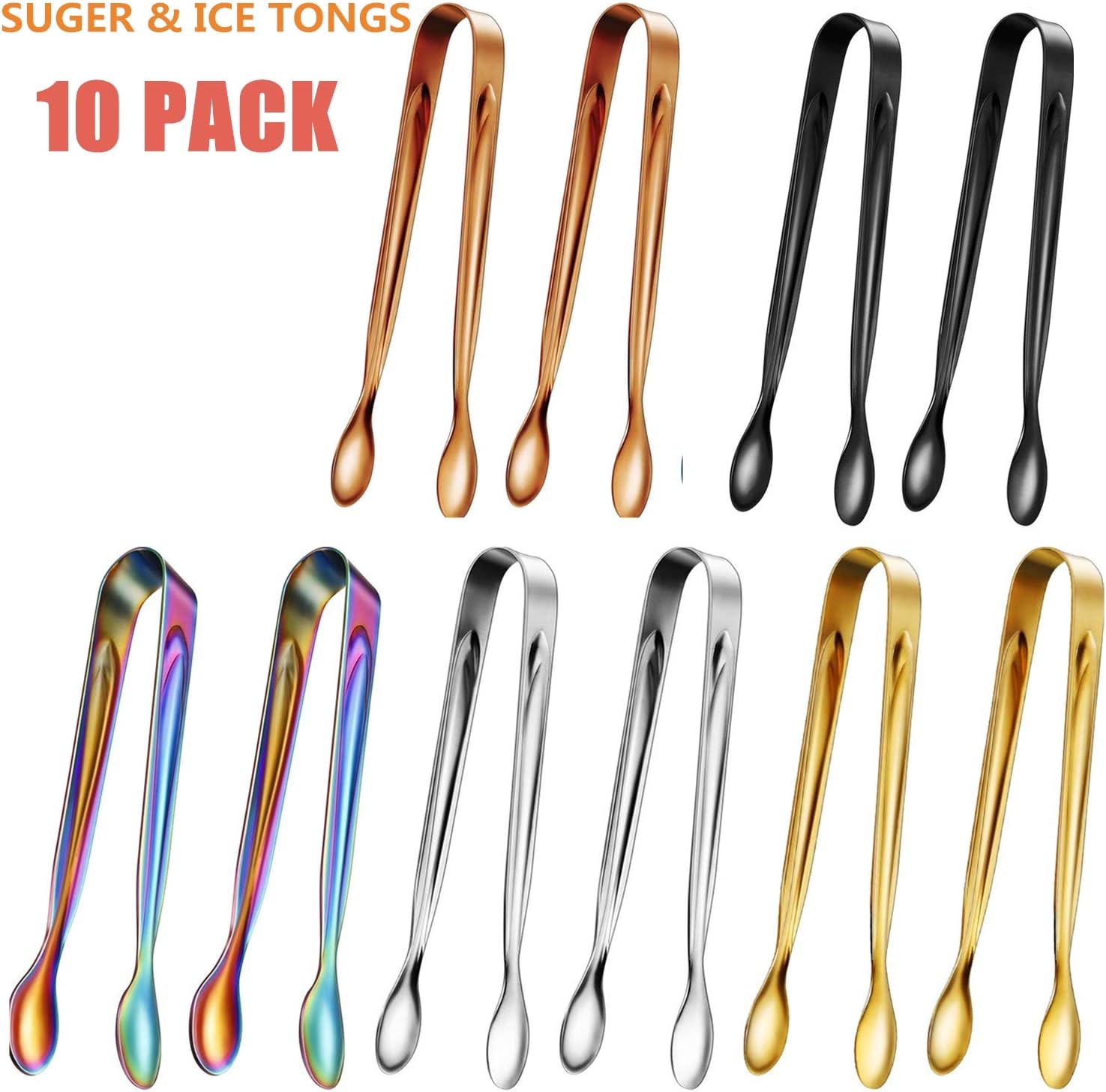 10 Pieces Sugar Tongs Ice Tongs Stainless Steel Mini Serving Tongs Appetizers Tongs Small Kitchen Tongs for Tea Party Coffee Bar Kitchen (MULTI)