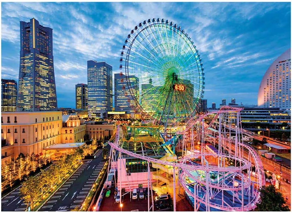 Yokohama Ferris Wheel Jigsaw Puzzles for Adults Kid 1000 Pieces, Unique Puzzles with Large Pieces for Family Game Toy, Japan, Modern Metropolis, Bustling Night Scene, 29.53''x19.69''