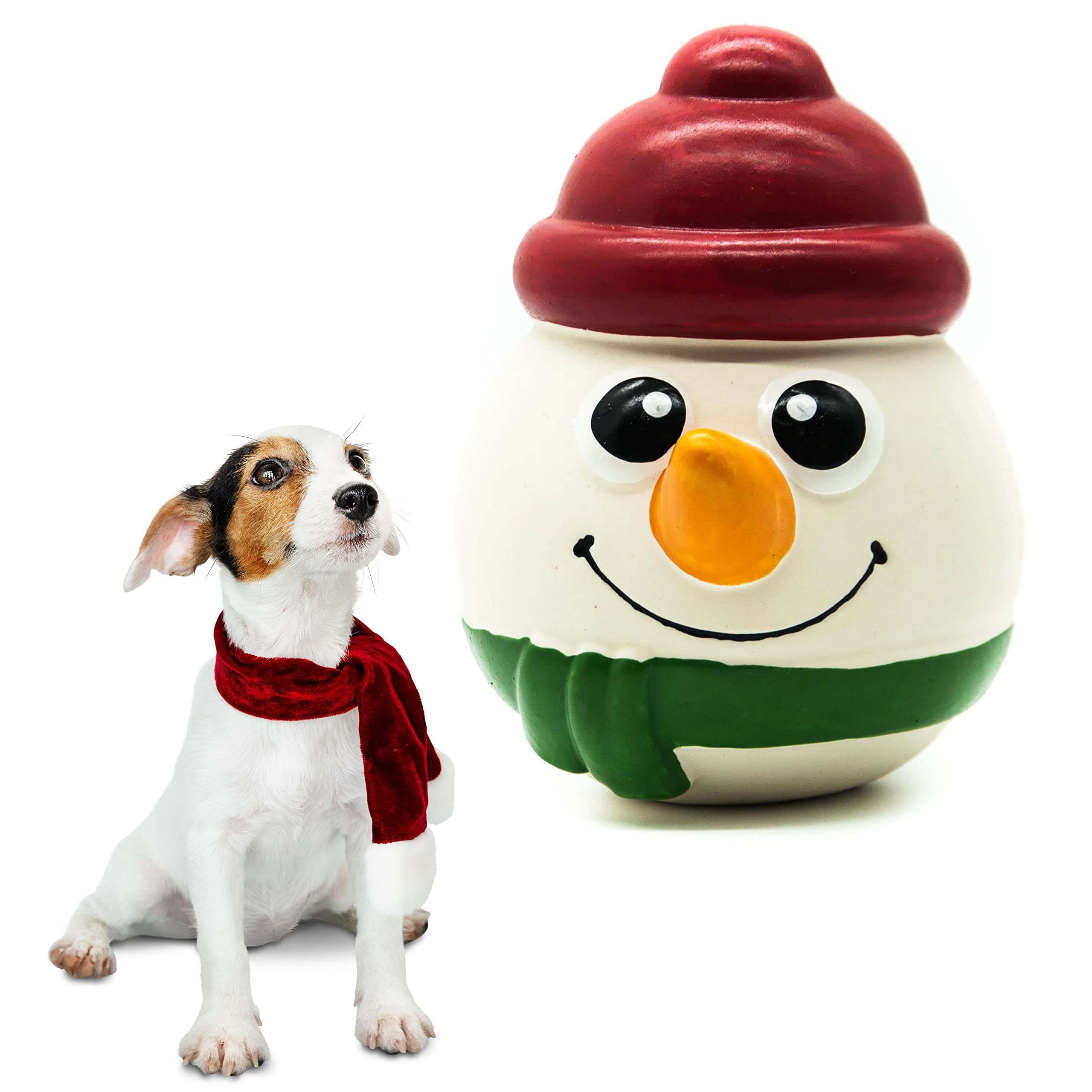 Petopedia Festive Squeaky Dog Toys - Interactive LATEX Chew Toys for Boredom - Standing Rolling Pet Reindeer, Penguin, Snowman Puppy Teething Toys (Snowman)