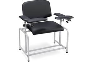 VivaComfort Black Bariatric Wide Padded Blood Drawing Chair, Phlebotomy Chair with Adjustable Armrest, 35" H x 18" L x 29"W, Blood Draw Chair, Medical Chair, Great for Mommy and Me
