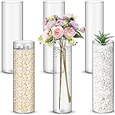 Nuogo 6 Pcs Plastic Clear Cylinder Vase for Home Acrylic Flower Clear Vase Centerpiece for Centerpieces Wedding Party Decorations Opening Round (12 Inch)