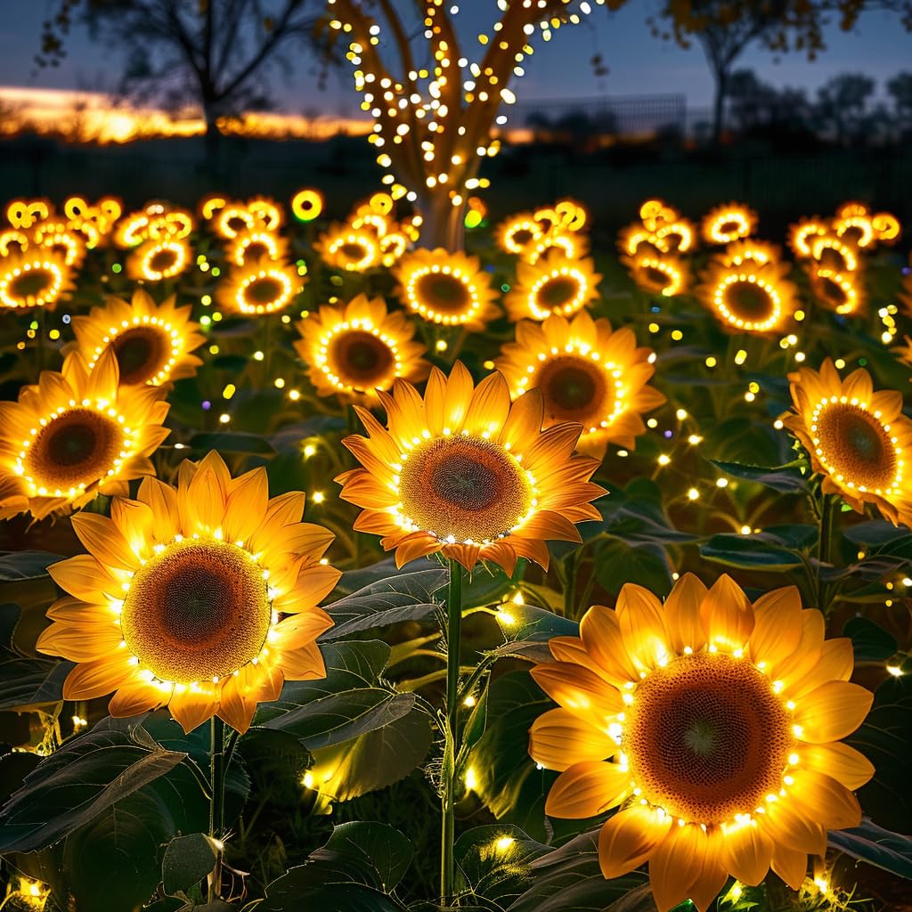 Photo 1 of 6 Pack Solar Lights Outdoor, Solar Flowers Outdoor Waterproof, Sunflower Garden Decor, Solar-Powered Lights for Yard Outside
