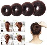 YHQZ 4 Pcs Brown Ring Donut Bun Shaper Set w/ 20 Hair Pins Kids Women view 5