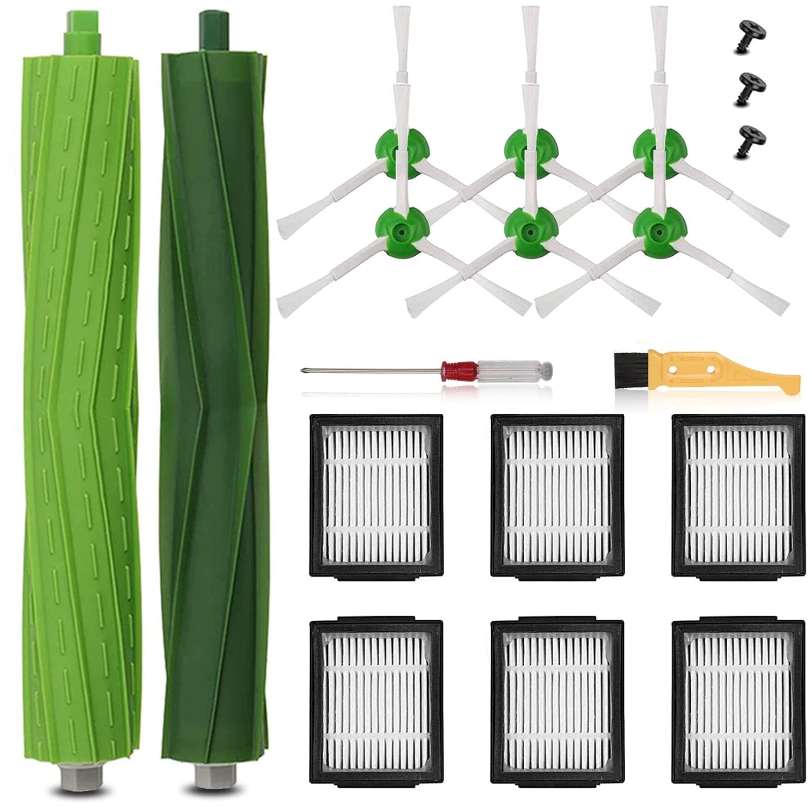 Photo 1 of JUMBO FILTER Replacement Parts Compatible with iRobot Roomba I, E & J Series i7 i7+ i2 i3 i3+ i4 i4+ i6 i6+ i8 i8+/Plus j6+ j7, 1 Set of Multi-Surface Rubber Brushes, 6 HEPA Filters, 6 Side Brushes