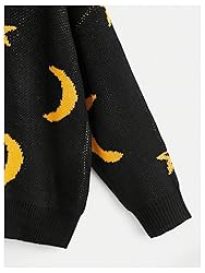 WDIRARA Women's Star Moon Print Long Sleeve Sweater