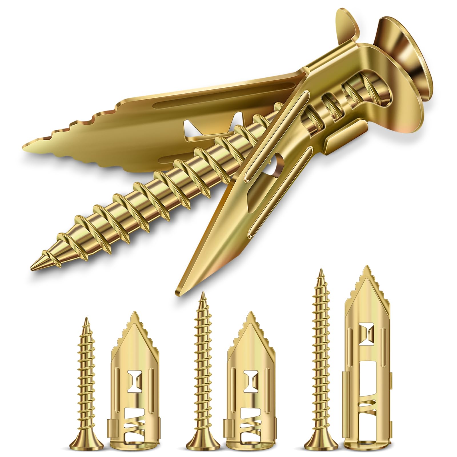 Photo 1 of 160 Pcs Self Drilling Drywall Anchors with Screws Kit, 3 Sizes Premium Zinc-Plated Manganese Steel Expansion Screws, No Pre-Drilling for Hollow Walls, Holds 100+ lbs for Shelves, TV, Cabinets