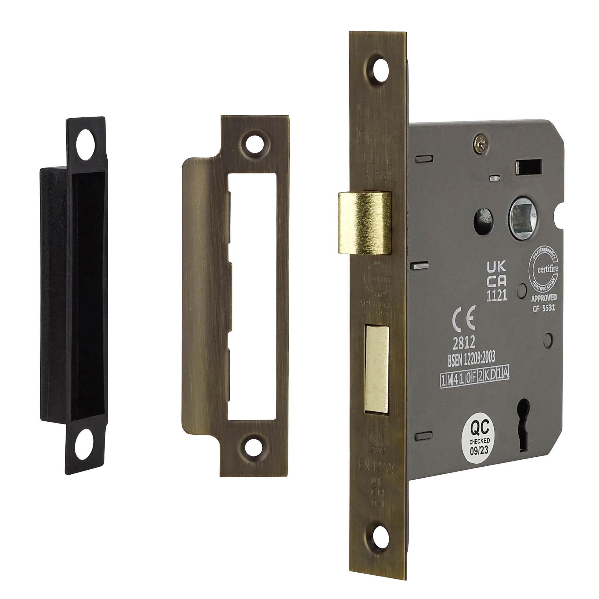Decoranddecor Sash Mortice Door Lock with Keys - 2.5inc /64mm - Antique Brass - Fire Rated - UKCA & CE Approved