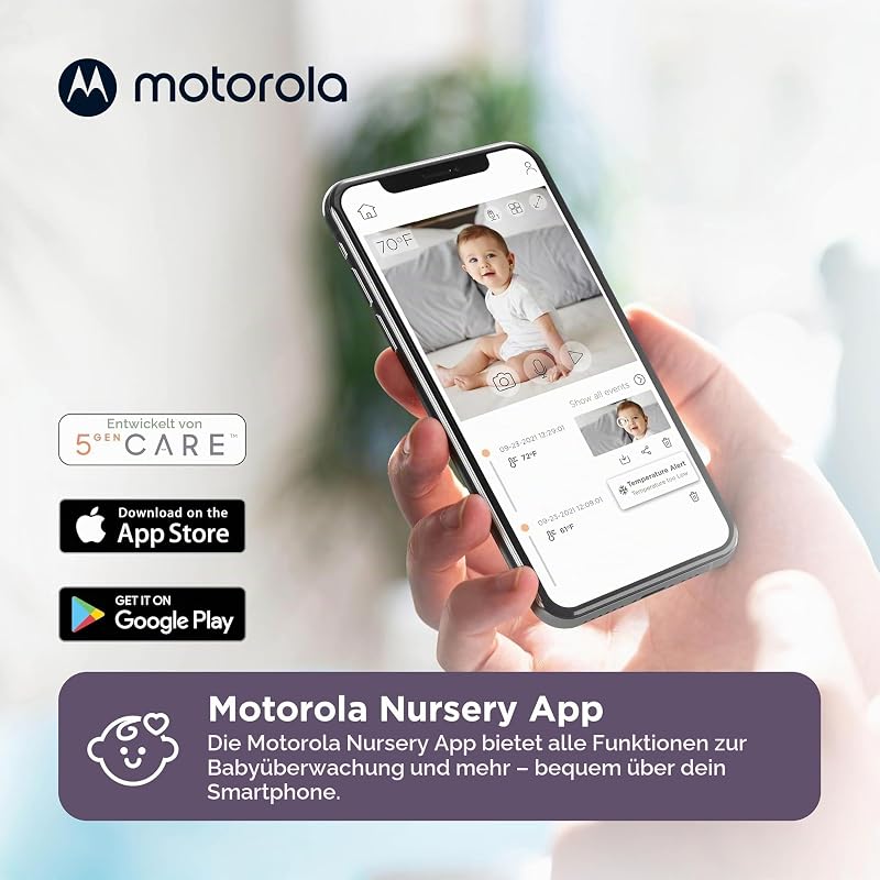 PIP1000 Babyphone mit Kamera - Überwachungskamera mit App - Baby Monitor - Nachtsicht, Digitalzoom, Schlaflieder und Zwei-Wege-Kommunikation - Wandmontage - Weiß