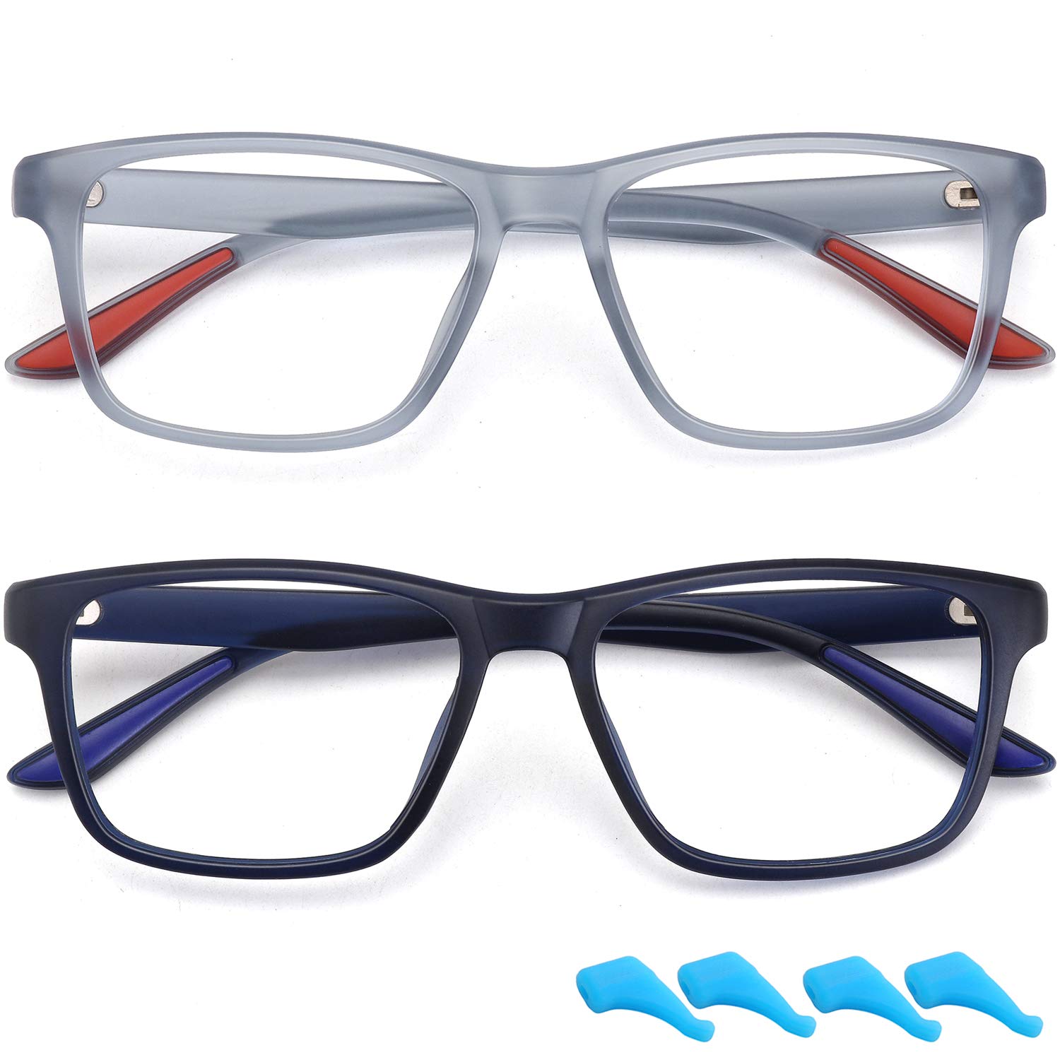 Kids Blue Light Blocking Glasses for Boys Girls Computer Glasses Gaming Screen Glasses Frame Eyeglasses Anti Eyestrain Filter UV Ray 2 Pack Children Age 4 to 10 (Dark Blue+Grey)