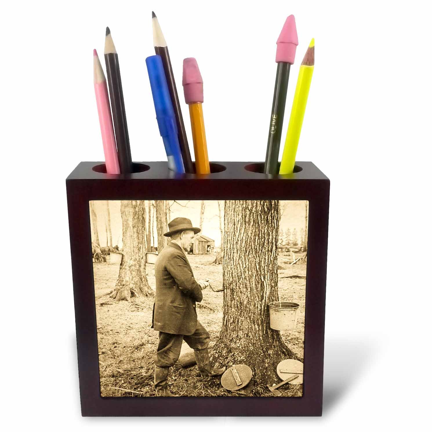 3dRose ph_240517_1 5-Inch Keystone Magic Lantern Slide Antique Tapping Maple Syrup Vermont Tile Pen Holder