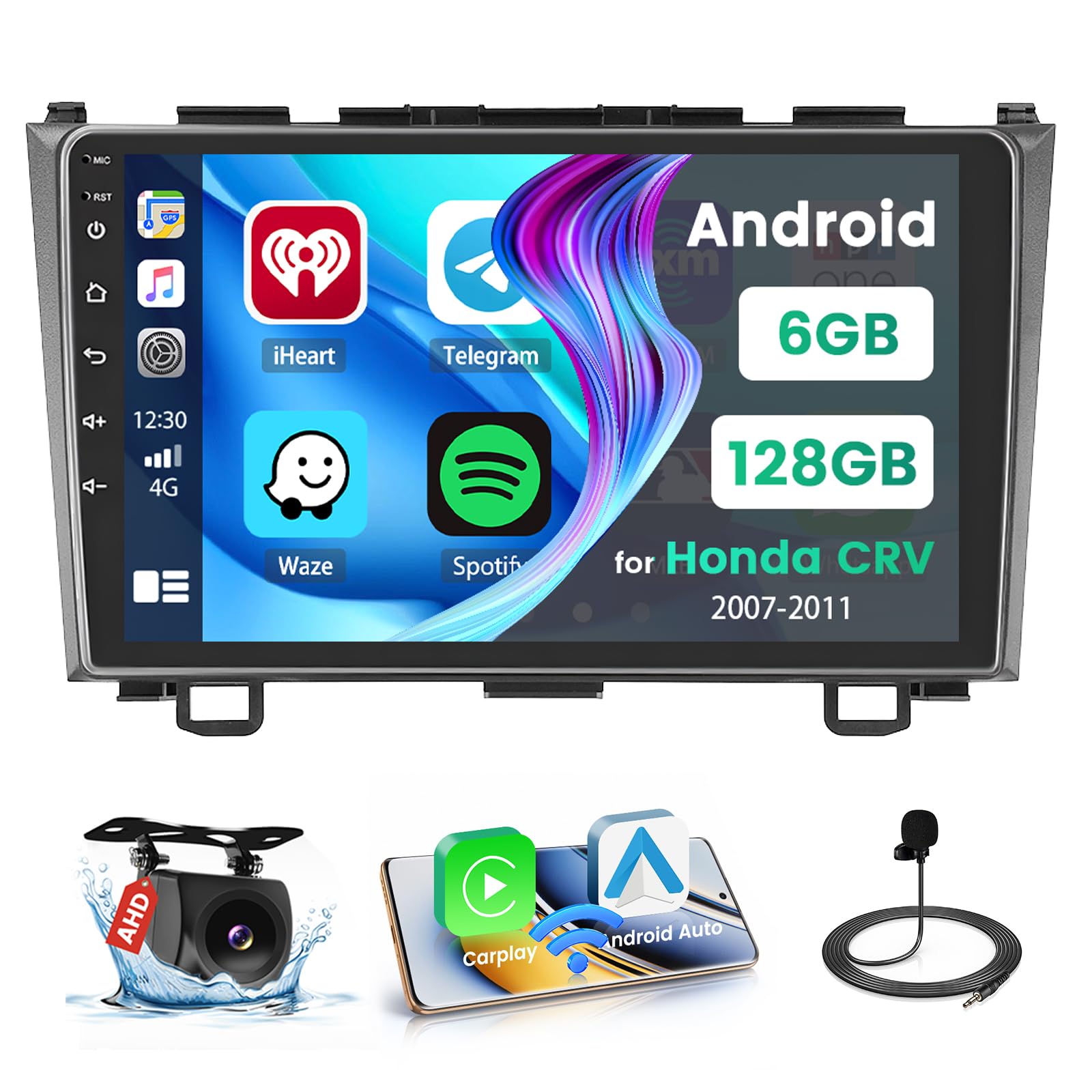 Photo 1 of [8Core 6+128GB] for 2007-2011 Honda CRV Radio Android 15 Car Stereo, Hikity 9'' IPS Touchscreen CRV Radio Wireless Apple Carplay Android Auto, Bluetooth/5G WiFi 32EQ/DSP/FM/RDS GPS SWC Backup Cam