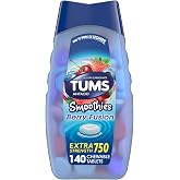 TUMS Smoothies Antacid Tablets, Heartburn Relief, Berry Fusion, 140 Count | Extra Strength Formula, Neutralizes Acid Instantly for Indigestion and Upset Stomach, Multi-Symptom Relief, Gluten Free