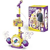 Bluetooth Kids Karaoke Microphone with Adjustable Stand, Karaoke Machine for Kids with Bubble Maker,Vioce Changer, Colorful Lights - Microphones for Singing Christmas, Birthday Gifts for Girls, Boys