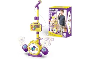 HAYXUN Bluetooth Kids Karaoke Microphone with Adjustable Stand, Karaoke Machine for Kids with Bubble Maker，Vioce Changer, Colorful Lights - Microphones for Singing Christmas, Birthday Gifts for Girls, Boys