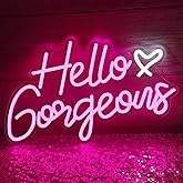 Hello Gorgeous Neon Signs Hello Beautiful Pink LED Neon Lights Dimmable LED Light Sign for Home Wedding Birthday Backdrop Bacelorette Party Decoration, Pink