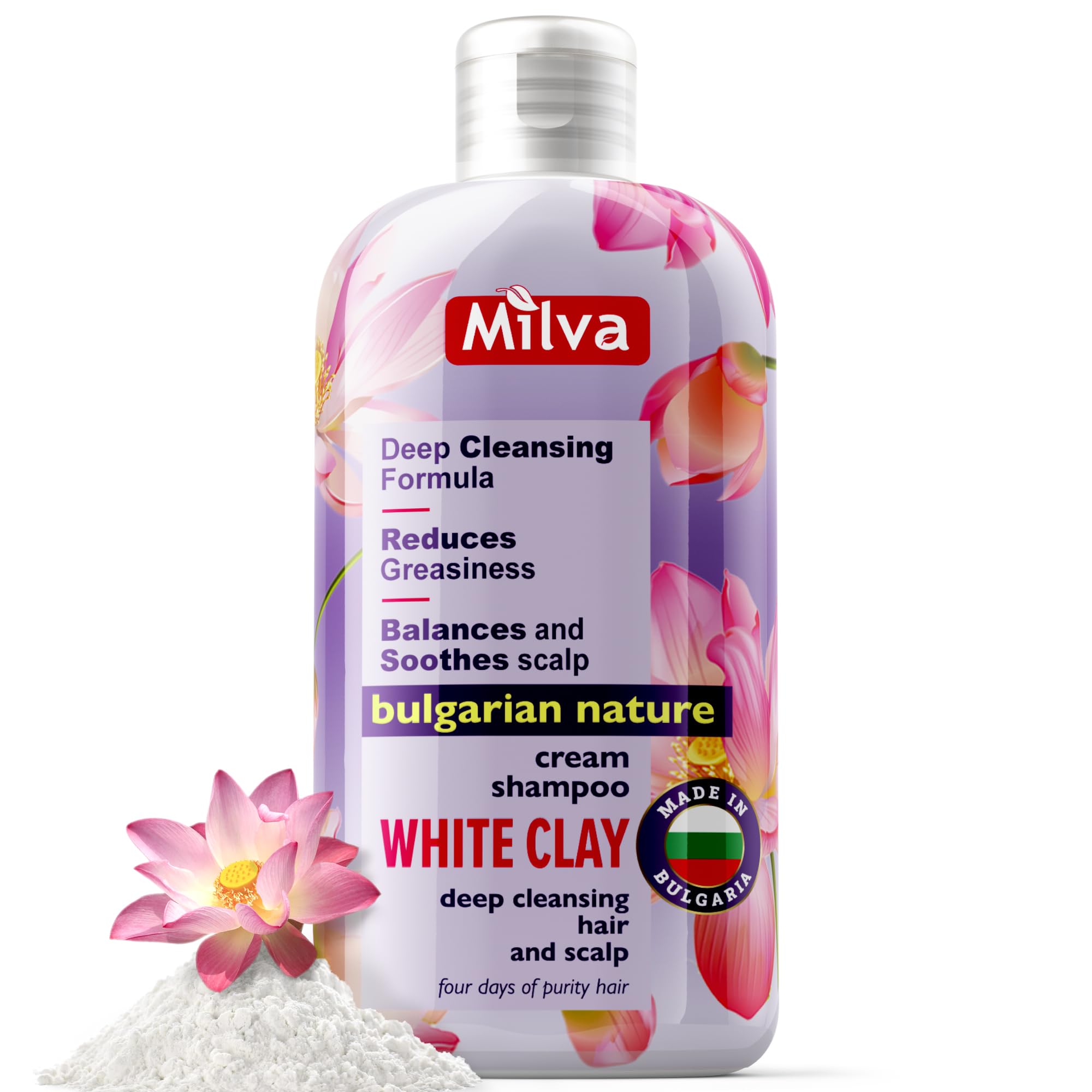 Milva Shampoo for Greasy Hair with Kaolin White Clay - 200 ml Natural Shampoo for Oily Hair, Dry Scalp Treatment - Deep Cleansing Clarifying to Remove Build Up, Exfoliate Scalp Dead Cells — image 1
