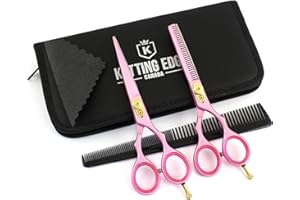 Kutting Edge Hair Scissors Professional Hair Cutting Shears Kit Thinning Shears Hairdressing Scissors Set, Pink Coated Barber