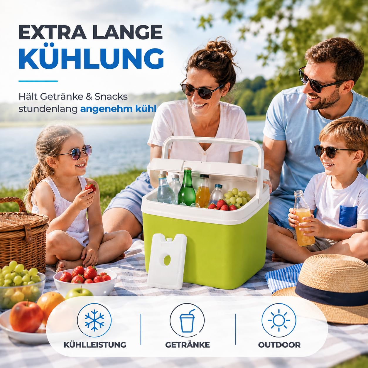 Kühlbox 15 Liter mit mobilen Kühlakku/Kühlelement für extra Lange Kühlung - Kühltasche/Thermobox (Grün) 2