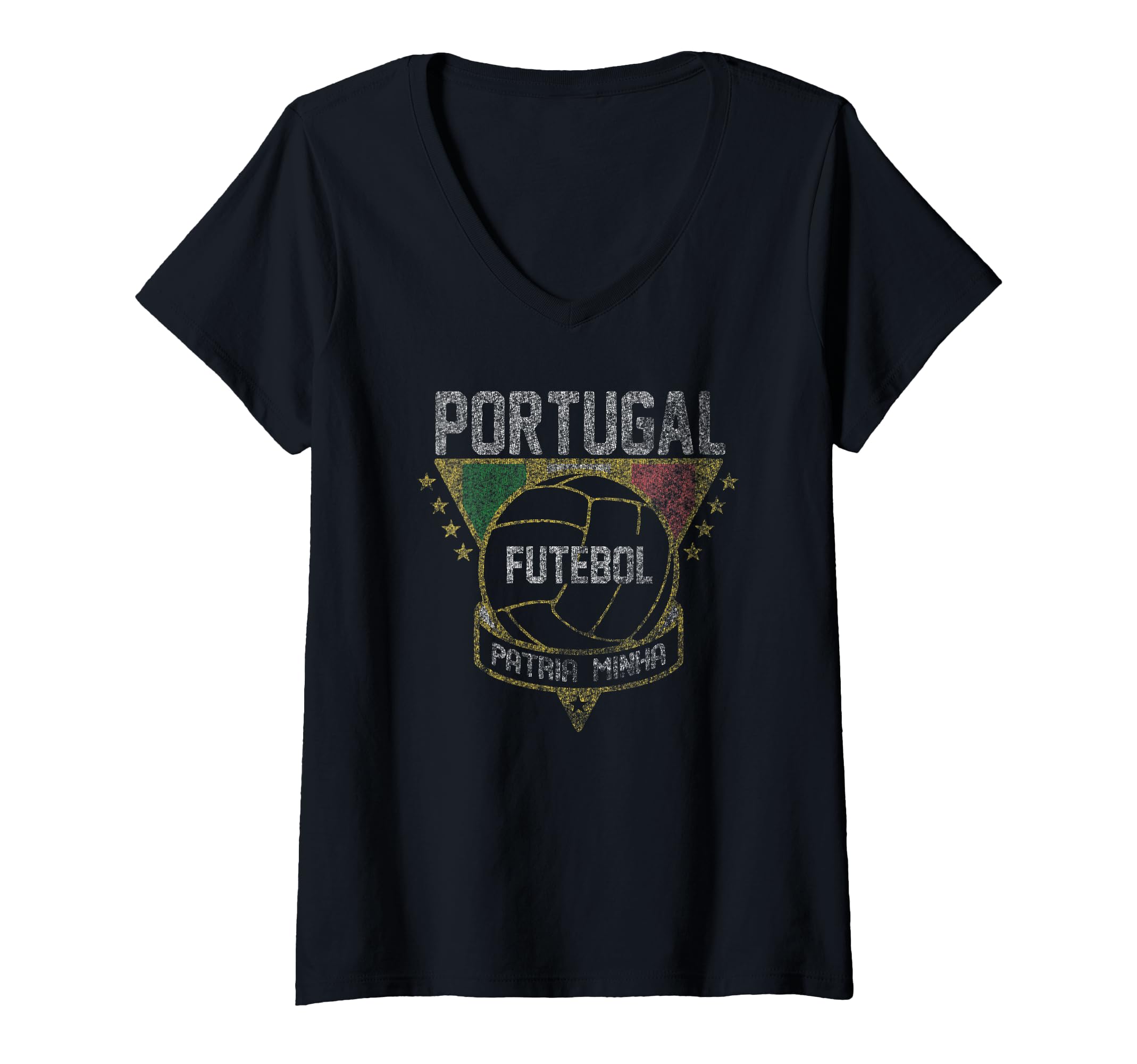 Womens Portugal Vintage Futbol V-Neck T-Shirt