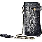 Le'aokuu Mens Genuine Leather Bifold Wallet Organizer Checkbook Iron Chain | Bifold, Organizer, Checkbook, Iron Chain