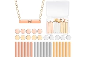 Hicarer 30 Pcs Metal Stamping Blank Tag Pendants for Jewelry Engraving Includes 15 Rectangle Stamping Blank Bar Charms Brass Tag1.37 x 0.24, 15 Round Name Pendant 0.47"