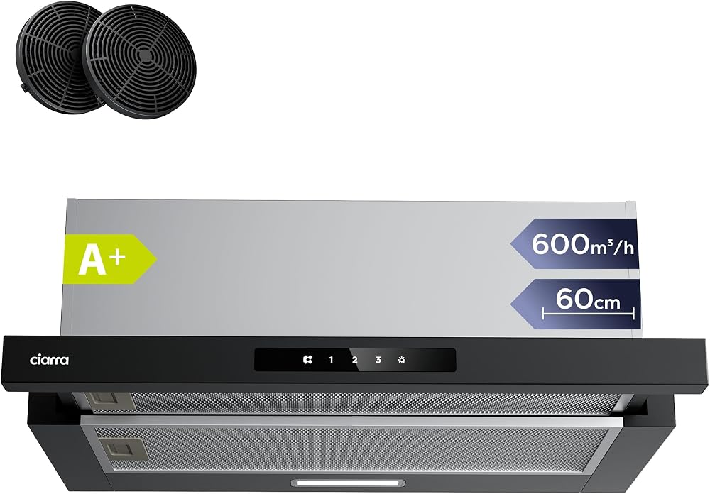 CIARRA CBCB6909A Telescopic Cooker Hood 60cm 600m3/h Ducted & Recirculation