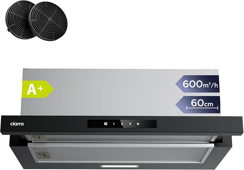 CIARRA CBCB6909A Telescopic Cooker Hood 60cm 600m3/h Ducted & Recirculation