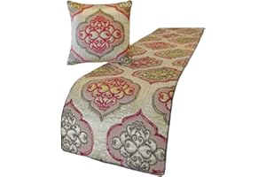 The HomeCentric King/Queen/Twin Pink Designer King 90"x18" Bed Runner Without Pillow Cover, Quilted & Damask Bed Scarf on Silk Fabric - Emre