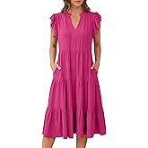 ANRABESS Womens Summer Casual Dress V Neck Ruffle Sleeve Midi Dresses 2026 Trendy Flowy Tiered Boho Beach Vacation Sundress