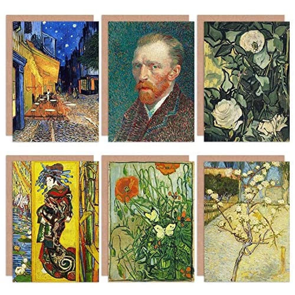 Artery8 Vincent Van Gogh Perenboompje Butterflies Courtesan Roses Portrait Cafe Fine Art Greeting Card Pack of 6