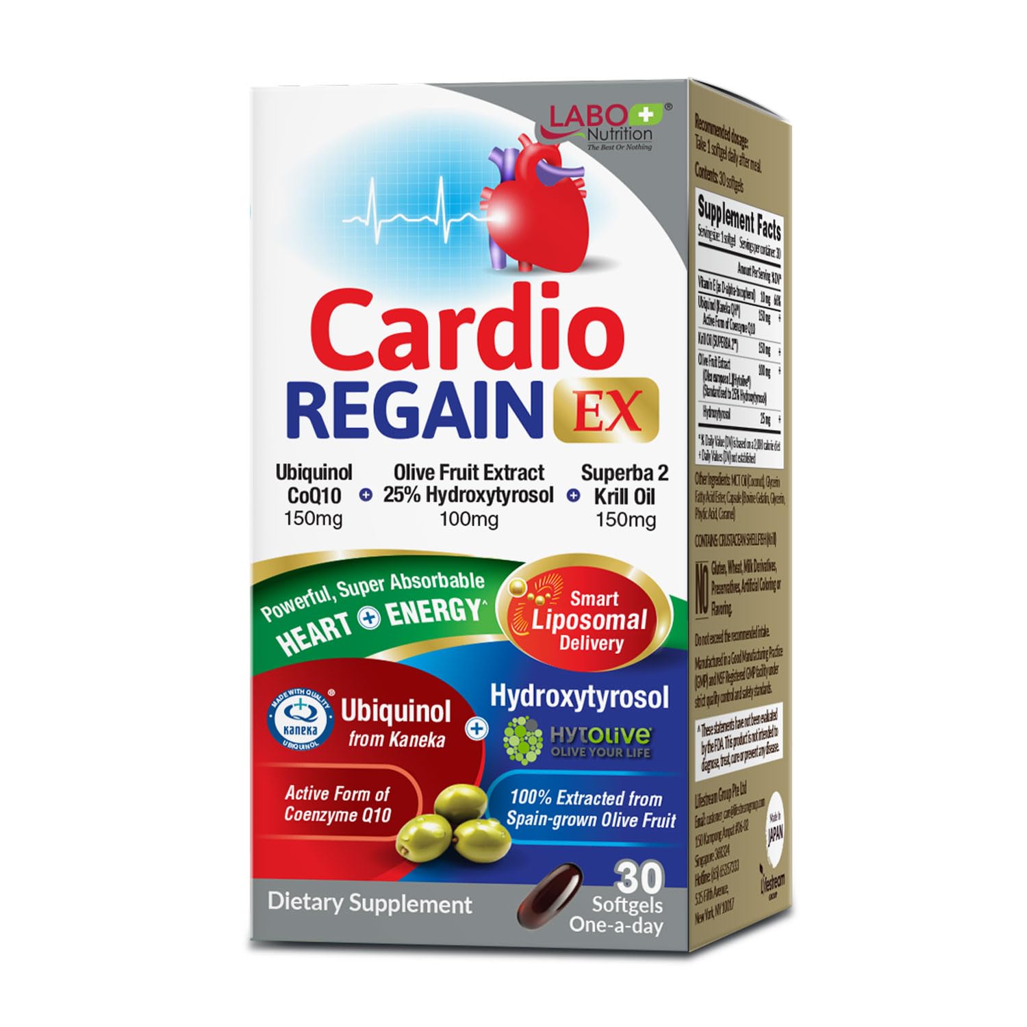 LABO Nutrition CardioREGAIN, Ubiquinol CoQ10 with Kaneka QH 100mg, Pine Bark Extract, Astaxanthin, Heart Health & Cellular Energy. Up to 25x Higher Absorption with Smart Liposomal Delivery, Soy Free