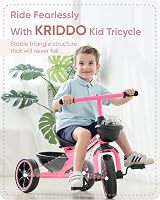 KRIDDO Pink Kids Tricycle 18-36 Months to 5 Years Triangular Design view 2