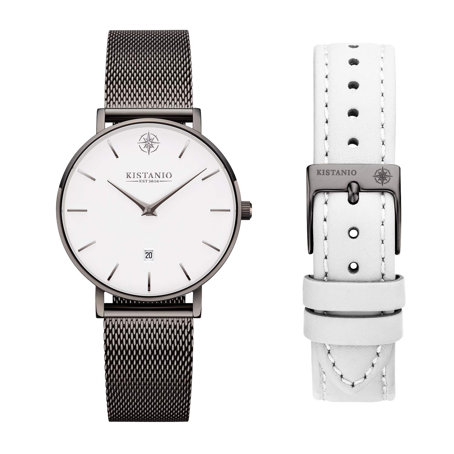 Kistanio Petit GM-WH-M-L-WH Women's Watch with Sapphire Glass and Milanese Strap + Extra Leather Strap