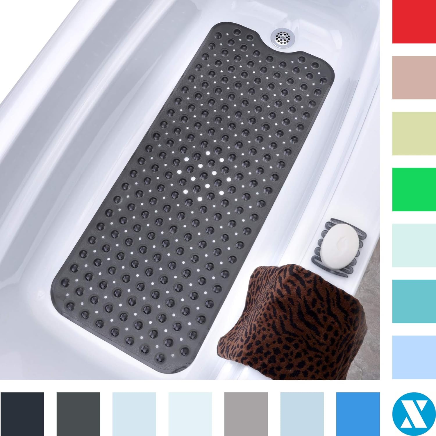 SlipX Solutions Translucent Black Extra Long Bath Mat Adds Non-Slip Traction to Tubs & Showers - 30% Longer Than Standard Mats! (200 Suction Cups, 39” Long Bathtub Mat): Home & Kitchen
