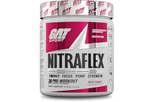 GAT SPORT Nitraflex Advanced Pre-Workout Powder, Increases Blood Flow, Boosts Strength and Energy, Improves Exercise Performance, Creatine-Free (Fruit Punch, 30 Servings)